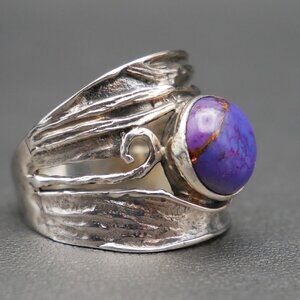 Organic Style Sterling Silver & Copper Vein Purple Turquoise Ring Size 8.5